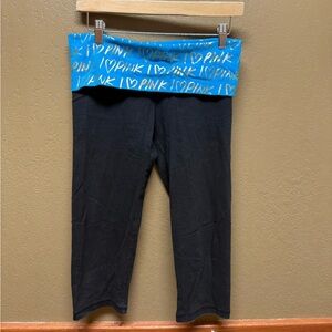 VS Pink Vintage Y2K Fold Over Capri I Love Pink medium Yoga Leggings Turquoise